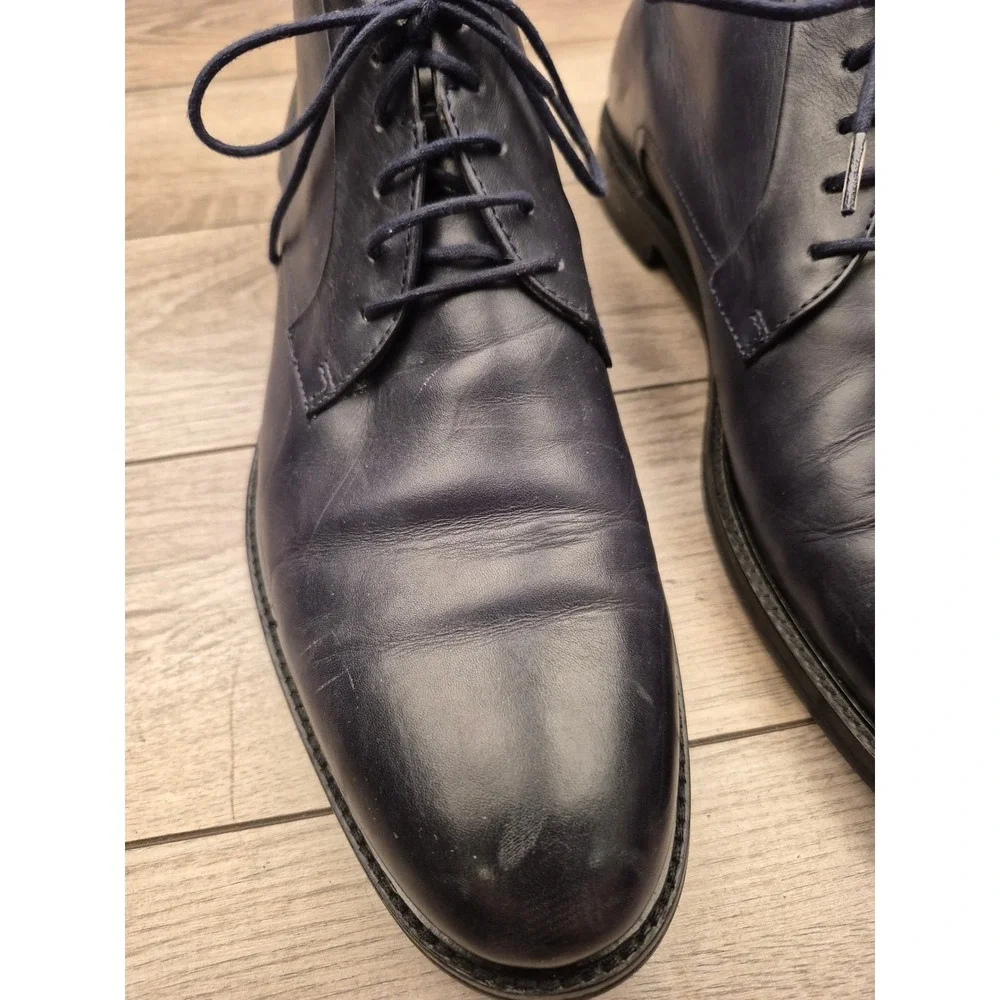 Hugo Boss Mens Dark Navy Blue Leather Chukka Boots Ankle Dress Shoes Sz 8.5